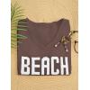 image:imageWomens Letter V Neck Beach Sweaters Long Sleeve Split Crochet Tops Knit Pullovers Cover UpRust Brown