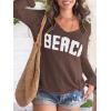 image:imageWomens Letter V Neck Beach Sweaters Long Sleeve Split Crochet Tops Knit Pullovers Cover UpRust Brown