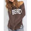 image:imageWomens Letter V Neck Beach Sweaters Long Sleeve Split Crochet Tops Knit Pullovers Cover UpRust Brown