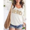 image:imageWomens Letter V Neck Beach Sweaters Long Sleeve Split Crochet Tops Knit Pullovers Cover UpWhite