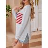 image:imageWomens Letter V Neck Beach Sweaters Long Sleeve Split Crochet Tops Knit Pullovers Cover UpWhite Red and Blue