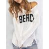 image:imageWomens Letter V Neck Beach Sweaters Long Sleeve Split Crochet Tops Knit Pullovers Cover UpWhite and Black