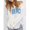 image:imageWomens Letter V Neck Beach Sweaters Long Sleeve Split Crochet Tops Knit Pullovers Cover UpWhite and Blue