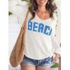 image:imageWomens Letter V Neck Beach Sweaters Long Sleeve Split Crochet Tops Knit Pullovers Cover UpWhite and Blue