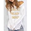 image:imageWomens Letter V Neck Beach Sweaters Long Sleeve Split Crochet Tops Knit Pullovers Cover UpWhite and Khaki