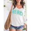 image:imageWomens Letter V Neck Beach Sweaters Long Sleeve Split Crochet Tops Knit Pullovers Cover UpWhite and Mint Green