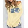 image:imageWomens Letter V Neck Beach Sweaters Long Sleeve Split Crochet Tops Knit Pullovers Cover UpYellow and Blue
