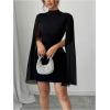 image:imageWomens Mock Neck Rib Knit Bodycon Mini Dress Slit Mesh Long Sleeve Elegant DressesBlack