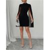 image:imageWomens Mock Neck Rib Knit Bodycon Mini Dress Slit Mesh Long Sleeve Elegant DressesBlack