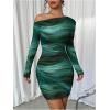 image:imageWomens Off Shoulder Ombre Tie Dye Bodycon Dress Long Sleeve Slim Fit Pencil Mini DressesGreen