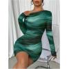 image:imageWomens Off Shoulder Ombre Tie Dye Bodycon Dress Long Sleeve Slim Fit Pencil Mini DressesGreen