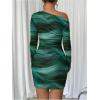 image:imageWomens Off Shoulder Ombre Tie Dye Bodycon Dress Long Sleeve Slim Fit Pencil Mini DressesGreen