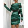 image:imageWomens Off Shoulder Ombre Tie Dye Bodycon Dress Long Sleeve Slim Fit Pencil Mini DressesGreen