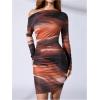 image:imageWomens Off Shoulder Ombre Tie Dye Bodycon Dress Long Sleeve Slim Fit Pencil Mini DressesLight Orange