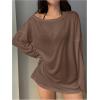 image:imageWomens Off Shoulder Swimsuit Coverup See Through Long Sleeve Bathing Suit Cover Up BeachwearBrown