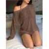 image:imageWomens Off Shoulder Swimsuit Coverup See Through Long Sleeve Bathing Suit Cover Up BeachwearBrown
