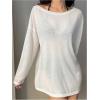image:imageWomens Off Shoulder Swimsuit Coverup See Through Long Sleeve Bathing Suit Cover Up BeachwearWhite