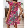 image:imageWomens Paisley Floral Ruffle Cap Sleeve Boho Dress Crew Neck Tie Back Vacation Summer DressesPink