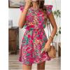 image:imageWomens Paisley Floral Ruffle Cap Sleeve Boho Dress Crew Neck Tie Back Vacation Summer DressesPink