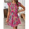 image:imageWomens Paisley Floral Ruffle Cap Sleeve Boho Dress Crew Neck Tie Back Vacation Summer DressesPink