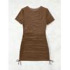 image:imageWomens Sheer Mesh Drawstring Ruched Swimsuit Beach Dress Bathing Suit Cover UpCoffee Brown