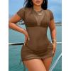 image:imageWomens Sheer Mesh Drawstring Ruched Swimsuit Beach Dress Bathing Suit Cover UpCoffee Brown