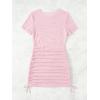image:imageWomens Sheer Mesh Drawstring Ruched Swimsuit Beach Dress Bathing Suit Cover UpLight Pink