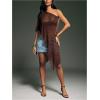 image:imageWomens Sheer Poncho Top Lightweight Shrug Bolero Asymmetrical Mesh Beach Cover Ups BeachwearBrown