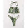 image:imageWomens Snakeskin Graphic Halter Bikini Set 2 Piece Cut Out High Cut Thong Swimsuits BeachwearGreen