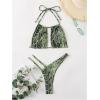image:imageWomens Snakeskin Graphic Halter Bikini Set 2 Piece Cut Out High Cut Thong Swimsuits BeachwearGreen