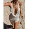 image:imageWomens Textured V Neck Cover Up Halter Neck Backless Maxi Dress Side Drawstring Bodycon Dress SwimsuitsWhite