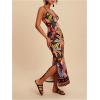 image:imageWomens Tropical Graphic V Neck Midi Dresses Sleeveless Split Beach Vacation Cami DressBlack