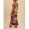 image:imageWomens Tropical Graphic V Neck Midi Dresses Sleeveless Split Beach Vacation Cami DressBlack