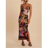 image:imageWomens Tropical Graphic V Neck Midi Dresses Sleeveless Split Beach Vacation Cami DressBlack