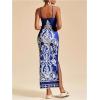 image:imageWomens Tropical Graphic V Neck Midi Dresses Sleeveless Split Beach Vacation Cami DressBlue