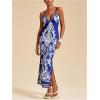 image:imageWomens Tropical Graphic V Neck Midi Dresses Sleeveless Split Beach Vacation Cami DressBlue