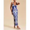image:imageWomens Tropical Graphic V Neck Midi Dresses Sleeveless Split Beach Vacation Cami DressBlue