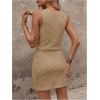 image:imageWomens Waffle Knit Belted Tank A Line High Waisted Dresses Square Neck Sleeveless Summer Short DressBrown