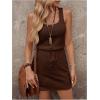 image:imageWomens Waffle Knit Belted Tank A Line High Waisted Dresses Square Neck Sleeveless Summer Short DressCoffee Brown