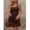 image:imageWomens Waffle Knit Belted Tank A Line High Waisted Dresses Square Neck Sleeveless Summer Short DressCoffee Brown