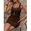 image:imageWomens Waffle Knit Belted Tank A Line High Waisted Dresses Square Neck Sleeveless Summer Short DressCoffee Brown