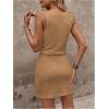 image:imageWomens Waffle Knit Belted Tank A Line High Waisted Dresses Square Neck Sleeveless Summer Short DressDeep Khaki