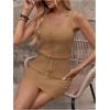 image:imageWomens Waffle Knit Belted Tank A Line High Waisted Dresses Square Neck Sleeveless Summer Short DressDeep Khaki