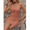 image:imageWomens Waffle Knit Belted Tank A Line High Waisted Dresses Square Neck Sleeveless Summer Short DressDeep Pink