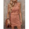 image:imageWomens Waffle Knit Belted Tank A Line High Waisted Dresses Square Neck Sleeveless Summer Short DressDeep Pink