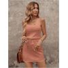 image:imageWomens Waffle Knit Belted Tank A Line High Waisted Dresses Square Neck Sleeveless Summer Short DressDeep Pink