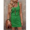 image:imageWomens Waffle Knit Belted Tank A Line High Waisted Dresses Square Neck Sleeveless Summer Short DressGreen