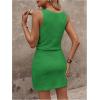 image:imageWomens Waffle Knit Belted Tank A Line High Waisted Dresses Square Neck Sleeveless Summer Short DressGreen