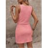 image:imageWomens Waffle Knit Belted Tank A Line High Waisted Dresses Square Neck Sleeveless Summer Short DressPink