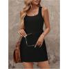 image:imageWomens Waffle Knit Belted Tank A Line High Waisted Dresses Square Neck Sleeveless Summer Short DressPure Black
